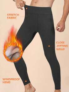 1pc Men's Thermal Lined Thermal Leggings - Thick Wool Autumn/Winter Pants, Elastic Waist Skinny Trousers - Dark Grey - View 6