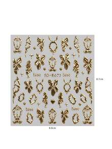 2张复古浪漫轻奢金属色浮雕美甲贴纸，5D精致贴纸，包含星星、蝴蝶结、皇冠、爱心、花朵、箭头等图案，斋月主题，易于粘贴，DIY美甲装饰，节日礼物，Y2K风格 - 彩色 - 查看 7