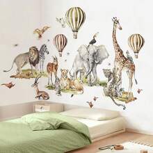 1Set Jungle Animals Wall Stickers Palm Tree Forest Giraffe Tiger Elephant Birds Wall Decals For Bedroom Playroom Home Wall Decor - Multicolor - View 4