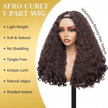 New Afro Curly V Part Wig Synthetic Braided Hair Texture With Unique Bouncy Curls In The End 22 Inch Soft Curly Full Hair V Part Wigs Synthetic For Women No Leave Out Clip In Half Wig - màu nâu - Xem 3