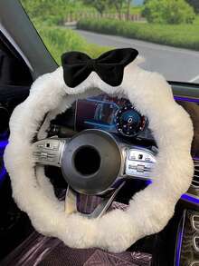 1 件毛绒方向盘套，可爱优雅的女性设计，秋冬保暖