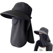 Sombrero para sol mujer sombrero proteccin UPF 50+Alero ancho Proteccin integrada con cuello con Mscara extrable Cortina trasera se puede enrollar para Playa Pesca Viajes al aire libre - inicial - Ver 2