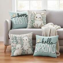 Fundas de almohada con diseño de conejito de Pascua, creativas y suaves fundas de cojín de primavera para decoración de fiestas en el hogar. - Azul - Ver 1