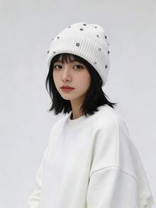 女士装饰针织帽 1 顶，休闲保暖时尚百搭，春秋季理想礼物 - A - 查看 16