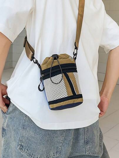 Bolso bandolera multifuncional casual para hombre, para uso al aire libre, para ir al trabajo, senderismo y viajes, con diseño de bloques de color, versátil para uso diario, fiestas y actividades al aire libre