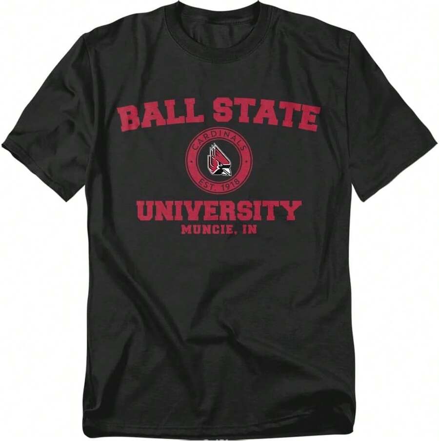 Ball State University Official Distressed Primary Unisex Adult T Shirt - black9 - View 1