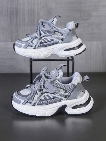 儿童撞色厚底运动鞋，透气网面，厚底，轻便，休闲鞋