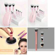 YEUSS WEWI Conjunto de Brochas de Maquillaje Porttil Walquicks Mini Pinceles Set, 10 Piezas con Bolsa de PU de Pinceles Cosmticos de Funcin Completa (Rosa) - rosa - Ver 9