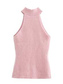 HH Sexy Slim Fit Sleeveless Turtleneck Knit Vest With Pearl Decor For Women, Fashion Bodycon Tank Top - Baby Pink - View 8