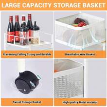 5 Tier Rolling Storage Cart, Metal Mesh Rolling Cart Organizer With Top Lid - Color: White - View 4