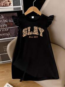 Đầm casual in chữ họa tiết da báo cho bé gái tuổi teen, thích hợp cho mùa xuân/hè. - màu đen - Xem 1