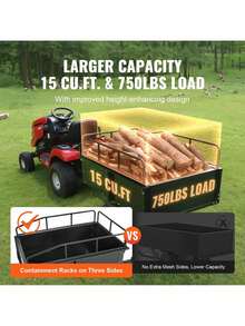 Heavy Duty ATV Trailer Steel Dump Cart, 750-Pound 15 Cubic Feet, Garden Utility Trailer With Removable Sides For Riding Lawn Mower Tractor - Black - View 4