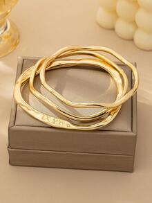 3pcs Minimalist Asymmetrical Geometric Metal Bangle Set - Yellow Gold - View 2