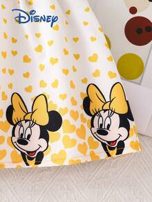Disney 夏季女婴可爱无袖米奇米妮印花连衣裙，儿童休闲度假爱心米妮蝴蝶结印花百搭连衣裙 - 黃色 - 查看 6