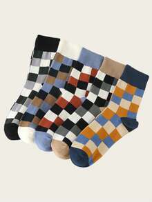 1双复古格子中筒袜，百搭中筒袜，韩式/日式/英式风格 - 彩色 - 查看 1