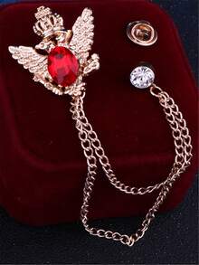 1pc Elegant Men's Brooch With Chain - Multipurpose Lapel Pin And Collar Clip For Suits, Ties, Hats And Scarves - Red/Blue/Black - Multicolor - View 7