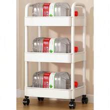 3 Tier Storage Trolley Cart On Wheels Kitchen Bathroom Laundry Rolling Rack - Black - View 3