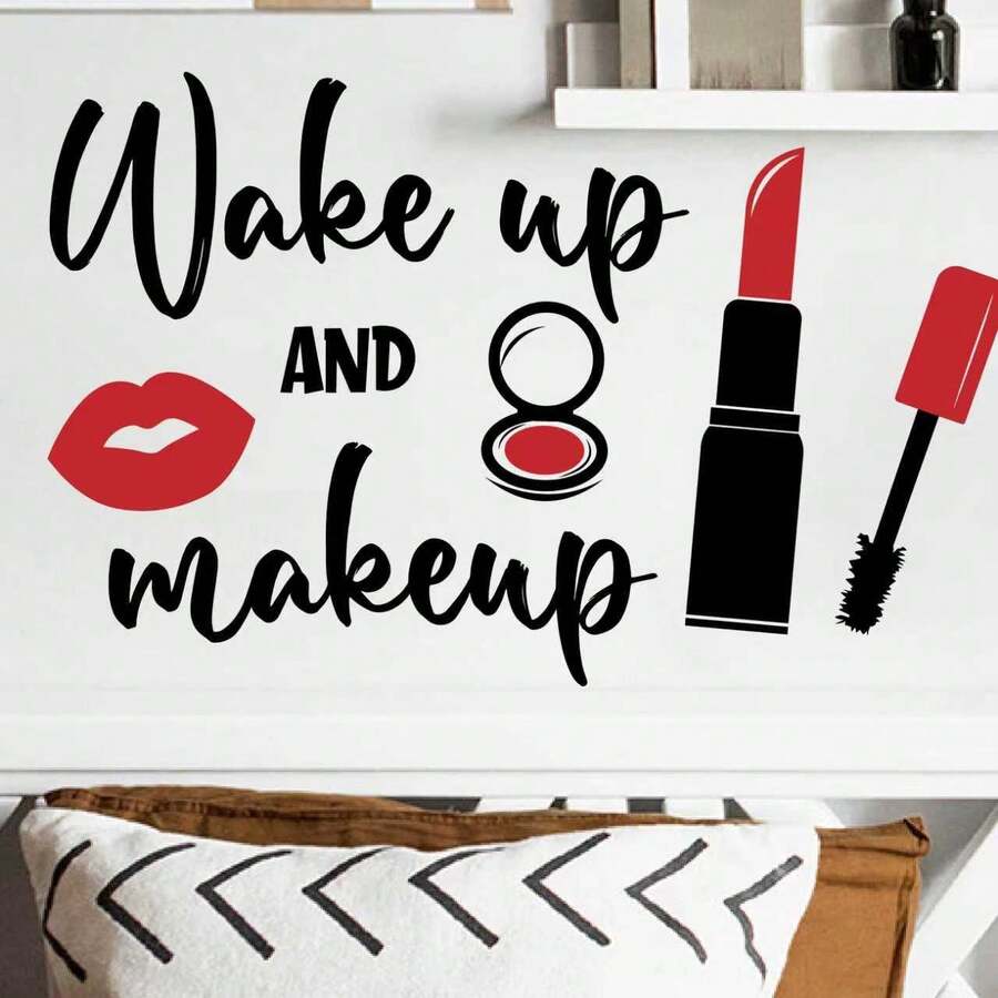 “起床化妆”墙贴，适用于卧室、客厅、梳妆台 - 彩色 - 查看 1