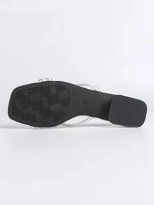 Giày sandal cao gót nữ, kiểu dáng thời trang với gót chunky, quai ngang phối màu, mũi vuông, in họa tiết, thích hợp cho đi biển và đi làm. - trắng - Xem 11