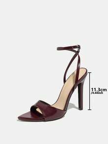 Jin Bei Qi Giày cao gót nữ, họa tiết da bóng bí ẩn, mũi nhọn, giày cao gót gợi cảm, thích hợp cho hộp đêm xuân/hè, tiệc cao cấp, triển lãm thời trang ngoài trời, dây đeo mắt cá chân có thể điều chỉnh, dép xăng đan nữ màu đỏ rượu vang cho khu nghỉ dưỡng, tiệc tùng, đám cưới, cô dâu, kết hợp váy thanh lịch - Màu Đỏ Sâu - Xem 5