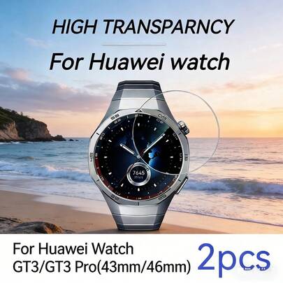2 st. HD-skärmskydd i härdat glas för Watch GT3/GT3 Pro (43 mm/46 mm)-serien, designat för smartklocka, reptåligt, bubbelfritt, känsligt beröringsskydd, lätt att installera