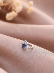 1pc Mini Micro-Pave Sunflower Zirconia Nose Clip, No Piercing Required Nose Accessory, Blue Sunflower Nose Clip Nose Ring Nose Jewelry - Silver - View 5