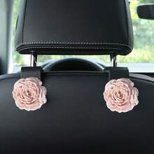 1 Set Ganchos para respaldo de asiento de coche con diseño de camelias en rosa + gris - Accesorios multifuncionales para el interior del coche, adecuados para todos los modelos, 2 piezas/Set, regalo perfecto para amantes, familia y amigos en Navidad y Día de San Valentín - Gancho para flores de peonía - Ver 10