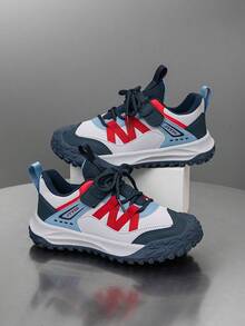 1 Pair Kids Shoes, Colorblock Design, Breathable & Comfortable, Versatile Outdoor Sports Shoes, Fashion Casual Sneakers, Unisex - Blue - View 3