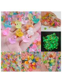 10/20/50/100pcs Set, Various Styles Mini Glow-In-The-Dark Resin Ducks And Animal Figurines. These Mini Glow-In-The-Dark Animals Include Ducks, Dolphins, Frogs, Rabbits, Turtles, Mushrooms And Other Mini Ornaments. - Multicolor - View 8