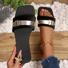 Sandalias con suela blanda y hebilla de metal, chanclas sexy de playa y vacaciones con punta abierta - Negro - Ver 1