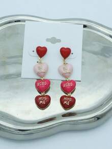 1 Pair Romantic Heart Series Multi-Color Patchwork Heart & Dog Pendant Earrings For Women - Earring - View 7
