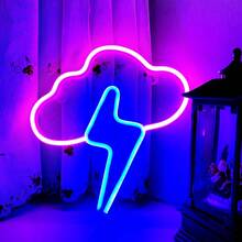 1pc LED Neon Cloud & Lightning Neon Sign, Thunderstorm Cloud Lightning USB & Battery Powered Neon Light, Home Wall Decor Night Light, Suitable For Holiday Decoration, Party, Proposal, Bedroom, Wedding, Birthday Party, Game Room, Valentine's Day, Mother's Day, Christmas - White - View 3