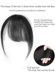千禧发夹假发，侧刘海，自然前额假刘海，无缝薄顶假发