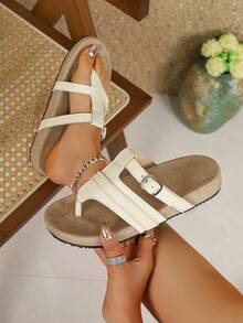 Pantofole da donna, pantofole piatte slip-on, pantofole comode antiscivolo per soggiorno, camera da letto, bagno, spiaggia all'aperto, feste, pantofole da donna alla moda - Beige - Visualizzare 5