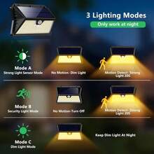 185 LED Warm Light Wall Lamp, Solar Powered Outdoor, 3 Modes Solar Outdoor Garden Light With Motion Sensor, IP65 Solar Outdoor Wall Light, Suitable For Garden, Pathway, Front Door, Security Lighting, Garden, Garage, Street, Christmas, Halloween, Father's Day Gift - Warm Light - View 6