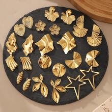 10件/套 女士金色几何耳环套装，日常佩戴，款式随机发货，无包装盒 - 金黃色 - 查看 14