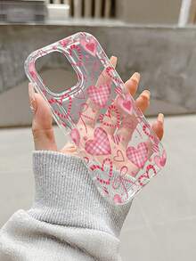 1pc Girly Valentine's Day Plaid, Stripe, Heart, Bow Design Painted Transparent Airbag Shockproof Phone Case, Suitable For Samsung/ XS/XS Max/XR/11/12/13/14/14 Plus/15/15 Plus/16/16 Plus/7/8 Plus/17/17 Pro And Other Phone Models - Multicolor - View 4