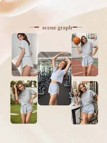 2-Piece Women's Summer New Knitted Round Neck Long-Sleeved Shorts Striped Breathable Pajamas Set - Màu Xám nhạt - Xem 3