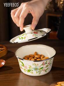 yeefeeco 1个搪瓷碗，带盖搪瓷花纹汤碗，搪瓷碗，耐刮擦金属材质，可用洗碗机清洗，居家烹饪和露营必备厨具，学习用品 - Bowl - 查看 4