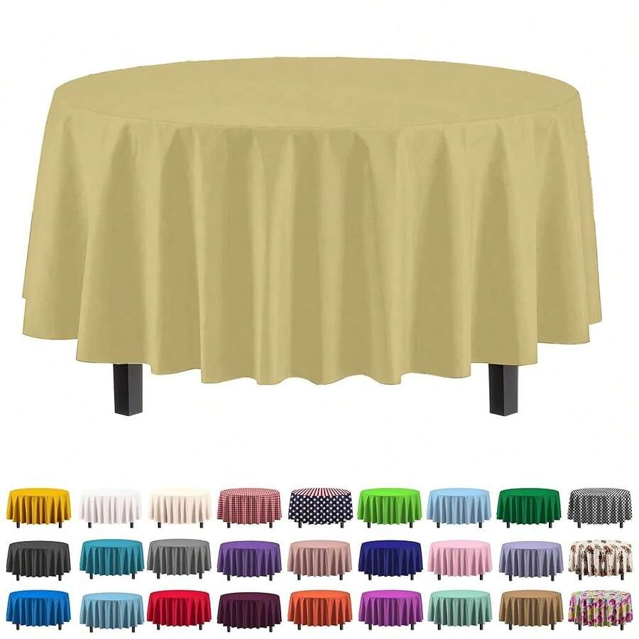 12 piezas Mantel de plástico premium de 84 pulgadas de diámetro - Amarillo claro - Amarillo claro - Ver 1