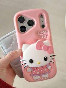 3pcs Sanrio Authorized Cute Heart & Kitty Cat Stand Phone Case Compatible With Iphone 17 Pro Max, 15/14/13/12/11/16 Plus, Silicone Cartoon Phone Protective Cover - Pink - View 7