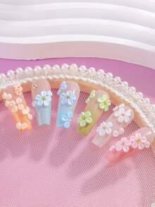 3D亚克力花朵美甲装饰品，镶嵌水钻、白色珍珠、金色珠子，混合美甲装饰，适合DIY美甲，美甲配件，美甲用品，美甲装饰品 - 彩色 - 查看 9