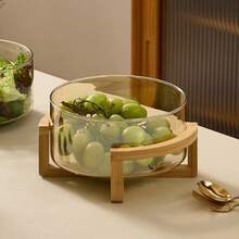 1个竹底玻璃水果碗，适用于盛放沙拉、家用水果、餐厅自助餐等，也适用于家庭、餐厅和酒店。 - 無色 - 查看 7