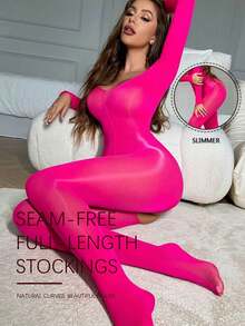 纯色高弹修身连体紧身裤，不易勾丝，性感女孩派对必备 - 彩色 - 查看 3