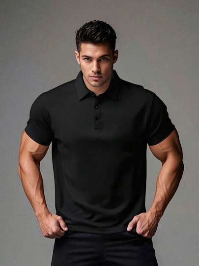 Men's Casual Breathable Solid Color Business POLO Shirt, Boyfriend Style, Summer