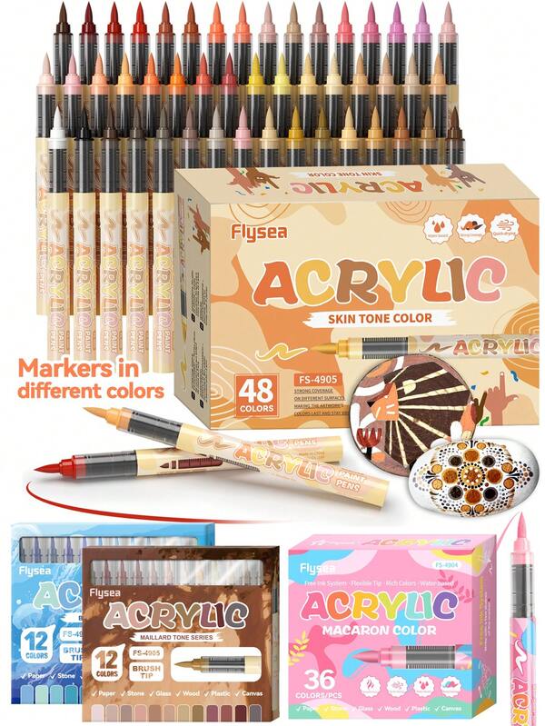 84 Colors Acrylic Paint Markers, 48 Skin Tones + 36 Macaron Colors, Painting, Coloring, Professional Art Supplies, Holiday Gift For Halloween, Christmas, Easter