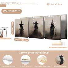 3pcs/Set Retro Witch Halloween Canvas Art Print, Abstract Wall Decoration, Suitable For Home Decor, Room Decor, Bedroom Decor, Living Room Decoration, Bathroom Decor, Wall Decor. Optional Wall Art With Frame.