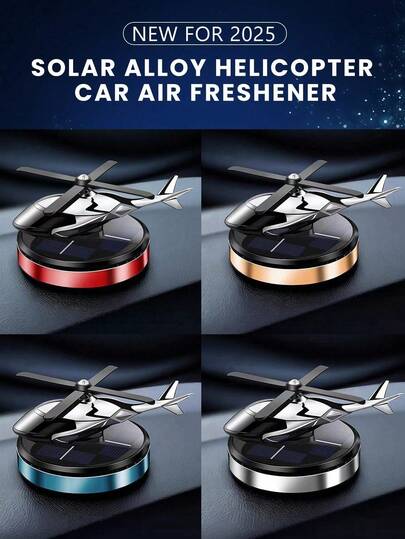 1 pieza Ambientador de coche y difusor de aromas con energía solar de alta calidad. Cuenta con rotación automática a la luz del sol y aspas giratorias. Disponible en 4 colores. Incluye 5ml de aceite esencial de repuesto, virutas de madera y cuentagotas. Adecuado para decoración de coche/hogar. Accesorio de coche creativo.