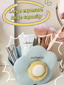 [Customizable] Floral Shaped Storage Box, Desktop Organizer, Available In Yellow/Blue/Green, Suitable For Storing Makeup Brushes, Stationery, Or Small Accessories, Keeps Desk Tidy And Personalized - Multicolor - View 4