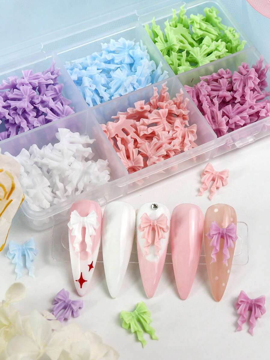 1 Hộp Phụ Kiện Trang Trí Móng Tay Hình Nơ Ruy Băng Dễ Thương, Phong Cách Lãng Mạn Tối Giản Y2K, Phụ Kiện Móng Tay Hình Nơ Thích Hợp Cho Phụ Nữ Tự Làm Móng Tay, Thiết Kế Trang Trí Móng Tay, Dụng Cụ Làm Móng